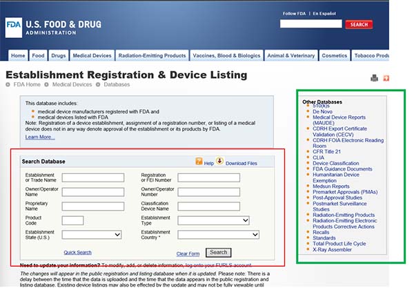 Search Medical Device Databases